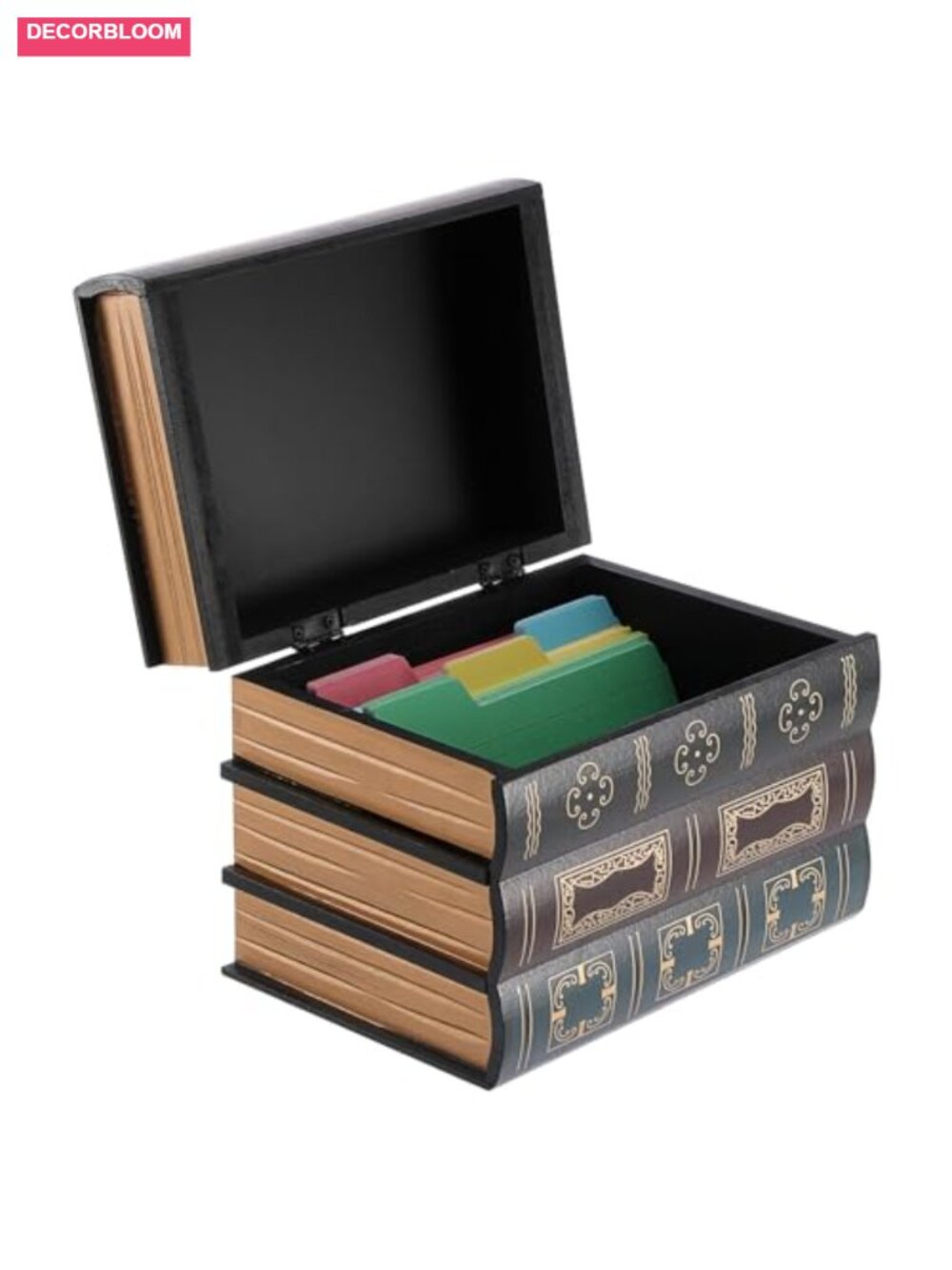Wooden Index Card Holder 4x6 Book Shaped Vintage Desk Organizer Storage Box - Picture 1 of 6